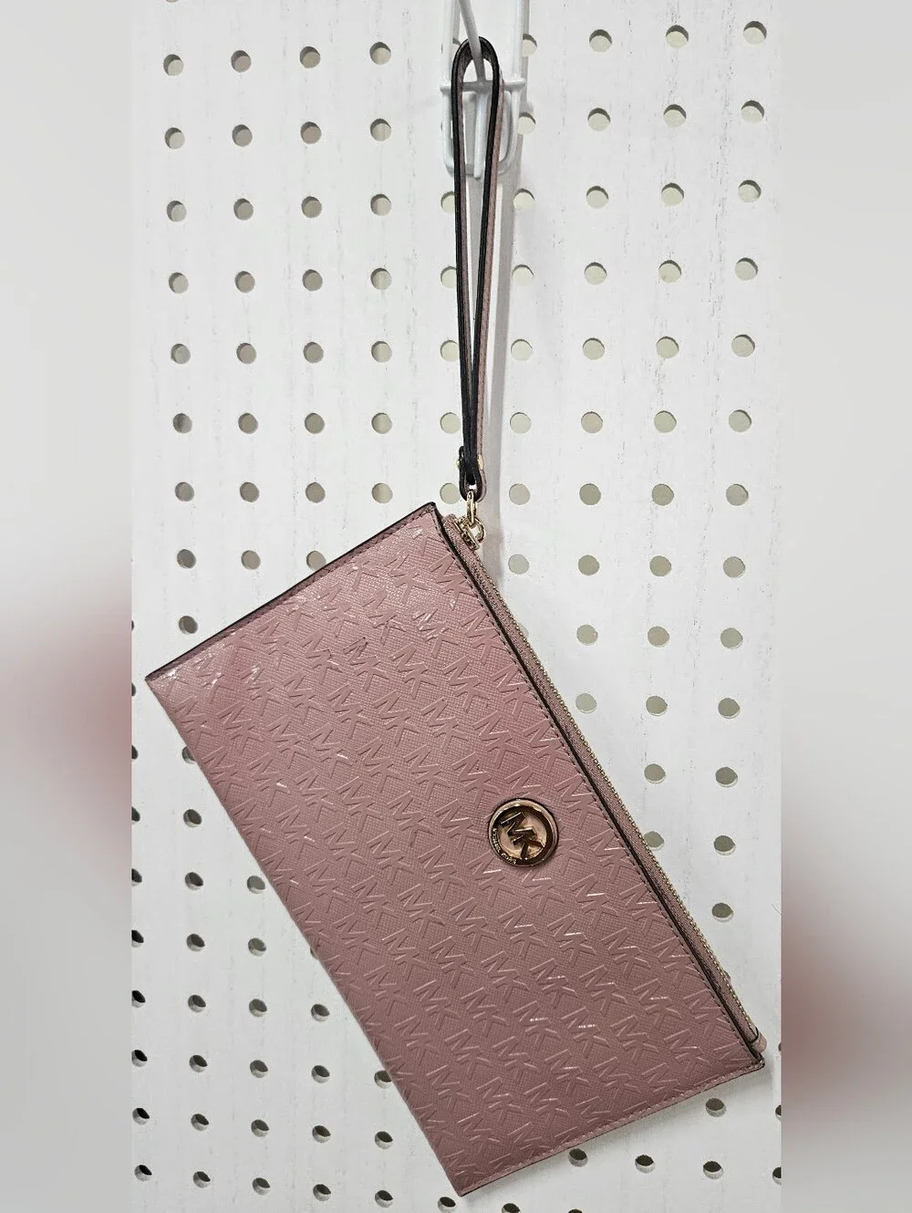 Michael Kors Blush Pink Embossed Wristlet Clutch with Gold